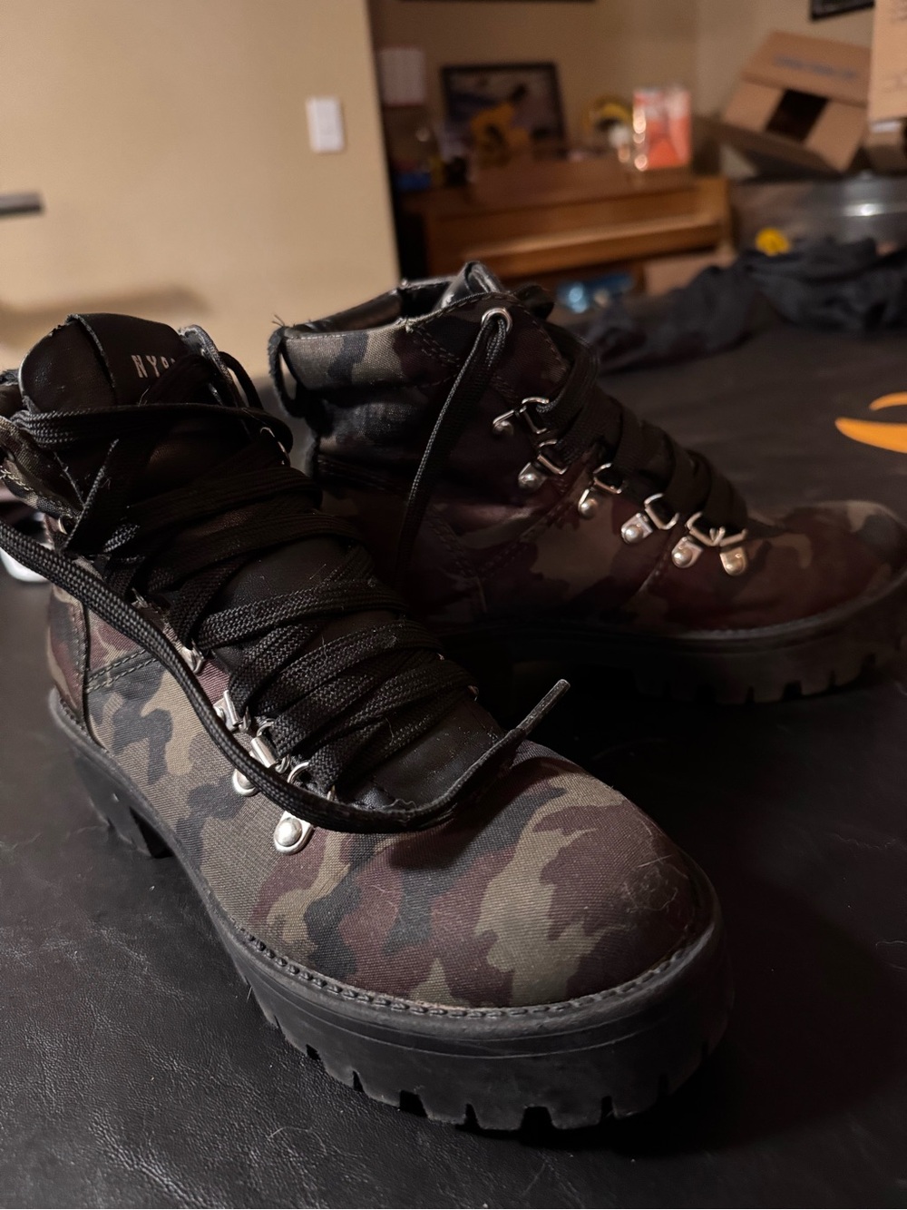 Steve Madden Camouflage Lace-Up Rugged Boots - Black/Green